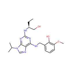 CC[C@@H](CO)Nc1nc(NCc2cccc(OC)c2O)c2ncn(C(C)C)c2n1 ZINC000068249202