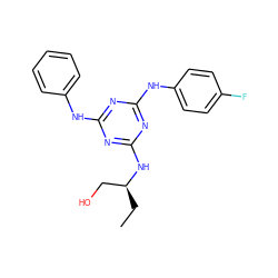 CC[C@@H](CO)Nc1nc(Nc2ccccc2)nc(Nc2ccc(F)cc2)n1 ZINC001772604782