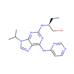 CC[C@@H](CO)Nc1nc(Nc2ccncn2)c2ncn(C(C)C)c2n1 ZINC000095595697