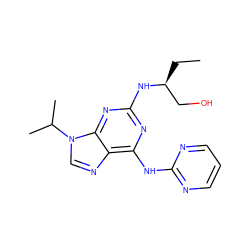 CC[C@@H](CO)Nc1nc(Nc2ncccn2)c2ncn(C(C)C)c2n1 ZINC000095594104