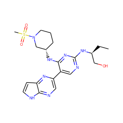 CC[C@@H](CO)Nc1ncc(-c2cnc3[nH]ccc3n2)c(N[C@H]2CCCN(S(C)(=O)=O)C2)n1 ZINC000168785926