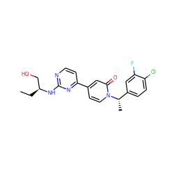 CC[C@@H](CO)Nc1nccc(-c2ccn([C@@H](C)c3ccc(Cl)c(F)c3)c(=O)c2)n1 ZINC000144874456