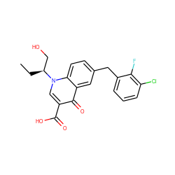 CC[C@@H](CO)n1cc(C(=O)O)c(=O)c2cc(Cc3cccc(Cl)c3F)ccc21 ZINC000033818035