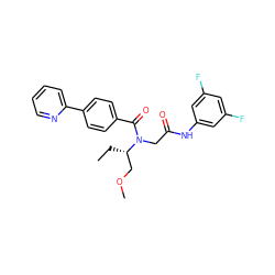 CC[C@@H](COC)N(CC(=O)Nc1cc(F)cc(F)c1)C(=O)c1ccc(-c2ccccn2)cc1 ZINC000072125020