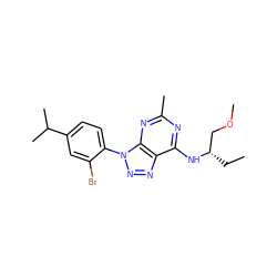 CC[C@@H](COC)Nc1nc(C)nc2c1nnn2-c1ccc(C(C)C)cc1Br ZINC000013794778