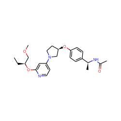 CC[C@@H](COC)Oc1cc(N2CC[C@@H](Oc3ccc([C@H](C)NC(C)=O)cc3)C2)ccn1 ZINC000169709815