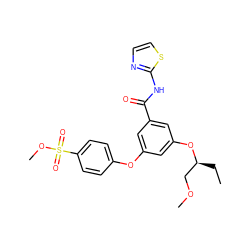 CC[C@@H](COC)Oc1cc(Oc2ccc(S(=O)(=O)OC)cc2)cc(C(=O)Nc2nccs2)c1 ZINC000084615983