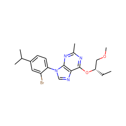 CC[C@@H](COC)Oc1nc(C)nc2c1ncn2-c1ccc(C(C)C)cc1Br ZINC000013794888