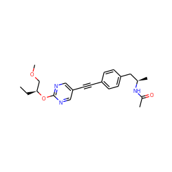 CC[C@@H](COC)Oc1ncc(C#Cc2ccc(C[C@@H](C)NC(C)=O)cc2)cn1 ZINC000169706403