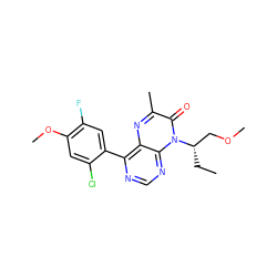 CC[C@@H](COC)n1c(=O)c(C)nc2c(-c3cc(F)c(OC)cc3Cl)ncnc21 ZINC000084672119