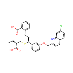 CC[C@@H](CS[C@@H](CCc1ccccc1C(=O)O)c1cccc(OCc2ccc3ccc(Cl)cc3n2)c1)C(=O)O ZINC000036268392