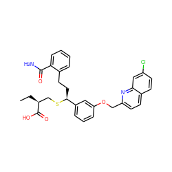 CC[C@@H](CS[C@@H](CCc1ccccc1C(N)=O)c1cccc(OCc2ccc3ccc(Cl)cc3n2)c1)C(=O)O ZINC000036268420