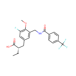 CC[C@@H](Cc1cc(F)c(OC)c(CNC(=O)c2ccc(C(F)(F)F)cc2)c1)C(=O)O ZINC000040380412