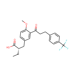 CC[C@@H](Cc1ccc(OC)c(C(=O)CCc2ccc(C(F)(F)F)cc2)c1)C(=O)O ZINC000012358315