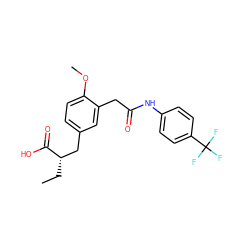 CC[C@@H](Cc1ccc(OC)c(CC(=O)Nc2ccc(C(F)(F)F)cc2)c1)C(=O)O ZINC000000593452