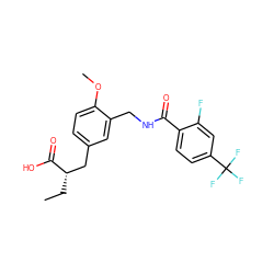 CC[C@@H](Cc1ccc(OC)c(CNC(=O)c2ccc(C(F)(F)F)cc2F)c1)C(=O)O ZINC000028569243