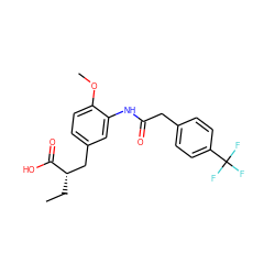 CC[C@@H](Cc1ccc(OC)c(NC(=O)Cc2ccc(C(F)(F)F)cc2)c1)C(=O)O ZINC000012358311