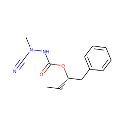 CC[C@@H](Cc1ccccc1)OC(=O)NN(C)C#N ZINC000013981565