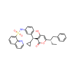 CC[C@@H](Cc1ccccc1)c1cc(O)c([C@H](c2cccc(NS(=O)(=O)c3cccc4cccnc34)c2)C2CC2)c(=O)o1 ZINC000003815639