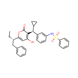 CC[C@@H](Cc1ccccc1)c1cc(O)c([C@H](c2cccc(NS(=O)(=O)c3ccccc3)c2)C2CC2)c(=O)o1 ZINC000003815650