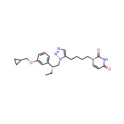 CC[C@@H](Cn1nncc1CCCCn1ccc(=O)[nH]c1=O)c1cccc(OCC2CC2)c1 ZINC000068204210