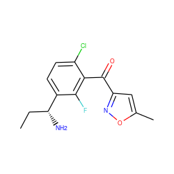 CC[C@@H](N)c1ccc(Cl)c(C(=O)c2cc(C)on2)c1F ZINC001772644600