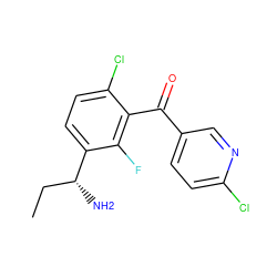 CC[C@@H](N)c1ccc(Cl)c(C(=O)c2ccc(Cl)nc2)c1F ZINC001772597402