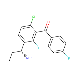 CC[C@@H](N)c1ccc(Cl)c(C(=O)c2ccc(F)cc2)c1F ZINC001772639593