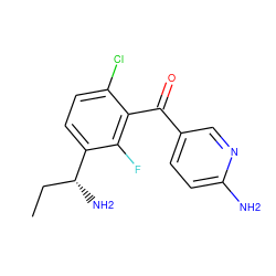 CC[C@@H](N)c1ccc(Cl)c(C(=O)c2ccc(N)nc2)c1F ZINC000220688488