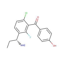 CC[C@@H](N)c1ccc(Cl)c(C(=O)c2ccc(O)cc2)c1F ZINC001772609065