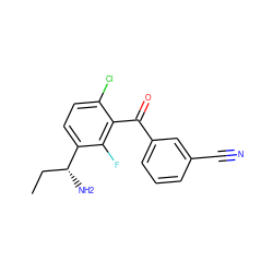 CC[C@@H](N)c1ccc(Cl)c(C(=O)c2cccc(C#N)c2)c1F ZINC001772643328