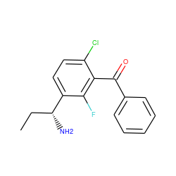 CC[C@@H](N)c1ccc(Cl)c(C(=O)c2ccccc2)c1F ZINC000220707480