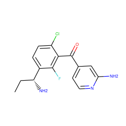 CC[C@@H](N)c1ccc(Cl)c(C(=O)c2ccnc(N)c2)c1F ZINC001772617350