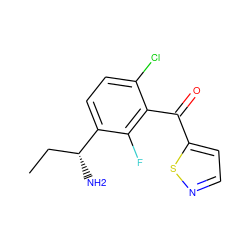 CC[C@@H](N)c1ccc(Cl)c(C(=O)c2ccns2)c1F ZINC001772608890