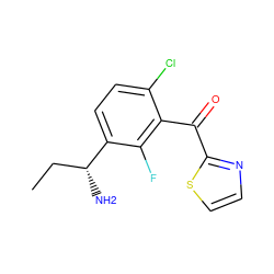 CC[C@@H](N)c1ccc(Cl)c(C(=O)c2nccs2)c1F ZINC001772581080