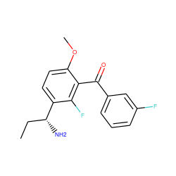 CC[C@@H](N)c1ccc(OC)c(C(=O)c2cccc(F)c2)c1F ZINC001772589286