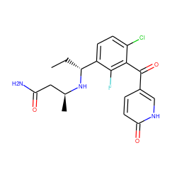 CC[C@@H](N[C@@H](C)CC(N)=O)c1ccc(Cl)c(C(=O)c2ccc(=O)[nH]c2)c1F ZINC001772654330