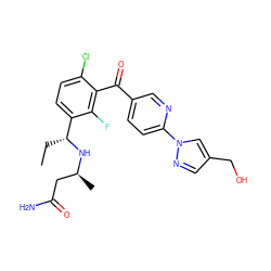 CC[C@@H](N[C@@H](C)CC(N)=O)c1ccc(Cl)c(C(=O)c2ccc(-n3cc(CO)cn3)nc2)c1F ZINC001772611700