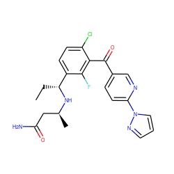 CC[C@@H](N[C@@H](C)CC(N)=O)c1ccc(Cl)c(C(=O)c2ccc(-n3cccn3)nc2)c1F ZINC001772615014