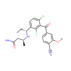 CC[C@@H](N[C@@H](C)CC(N)=O)c1ccc(Cl)c(C(=O)c2ccc(C#N)c(OC)c2)c1F ZINC001772604788