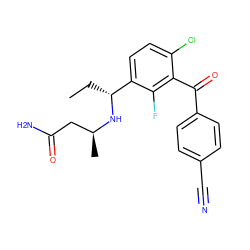 CC[C@@H](N[C@@H](C)CC(N)=O)c1ccc(Cl)c(C(=O)c2ccc(C#N)cc2)c1F ZINC000220682647