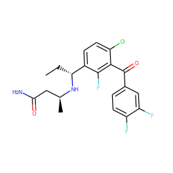 CC[C@@H](N[C@@H](C)CC(N)=O)c1ccc(Cl)c(C(=O)c2ccc(F)c(F)c2)c1F ZINC001772637534