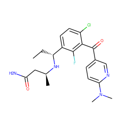 CC[C@@H](N[C@@H](C)CC(N)=O)c1ccc(Cl)c(C(=O)c2ccc(N(C)C)nc2)c1F ZINC001772624551