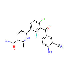 CC[C@@H](N[C@@H](C)CC(N)=O)c1ccc(Cl)c(C(=O)c2ccc(N)c(C#N)c2)c1F ZINC001772612557