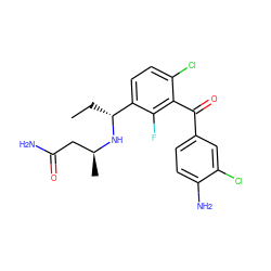 CC[C@@H](N[C@@H](C)CC(N)=O)c1ccc(Cl)c(C(=O)c2ccc(N)c(Cl)c2)c1F ZINC001772585826