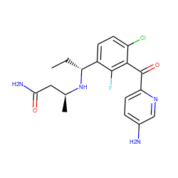 CC[C@@H](N[C@@H](C)CC(N)=O)c1ccc(Cl)c(C(=O)c2ccc(N)cn2)c1F ZINC000220745287