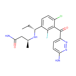 CC[C@@H](N[C@@H](C)CC(N)=O)c1ccc(Cl)c(C(=O)c2ccc(N)nn2)c1F ZINC001772600505