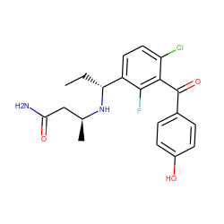 CC[C@@H](N[C@@H](C)CC(N)=O)c1ccc(Cl)c(C(=O)c2ccc(O)cc2)c1F ZINC001772608236