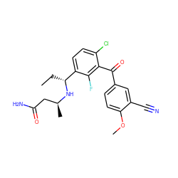 CC[C@@H](N[C@@H](C)CC(N)=O)c1ccc(Cl)c(C(=O)c2ccc(OC)c(C#N)c2)c1F ZINC001772610352