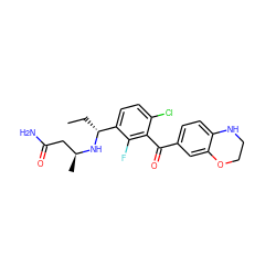 CC[C@@H](N[C@@H](C)CC(N)=O)c1ccc(Cl)c(C(=O)c2ccc3c(c2)OCCN3)c1F ZINC001772600903